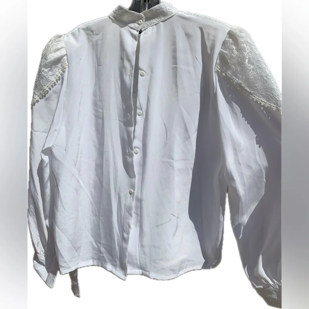 Vintage 90s off white beaded lace Victorian blouse - Picture 5 of 10